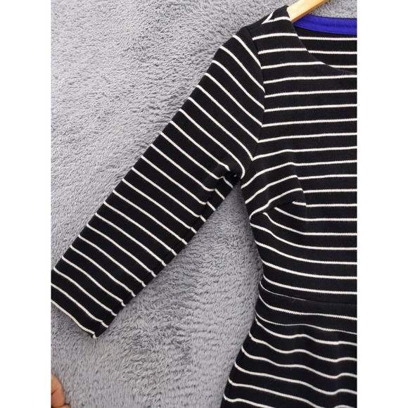 Boden Black White Stripe 3/4 Sleeve Fit Flare Dress US 8R - Picture 4 of 9